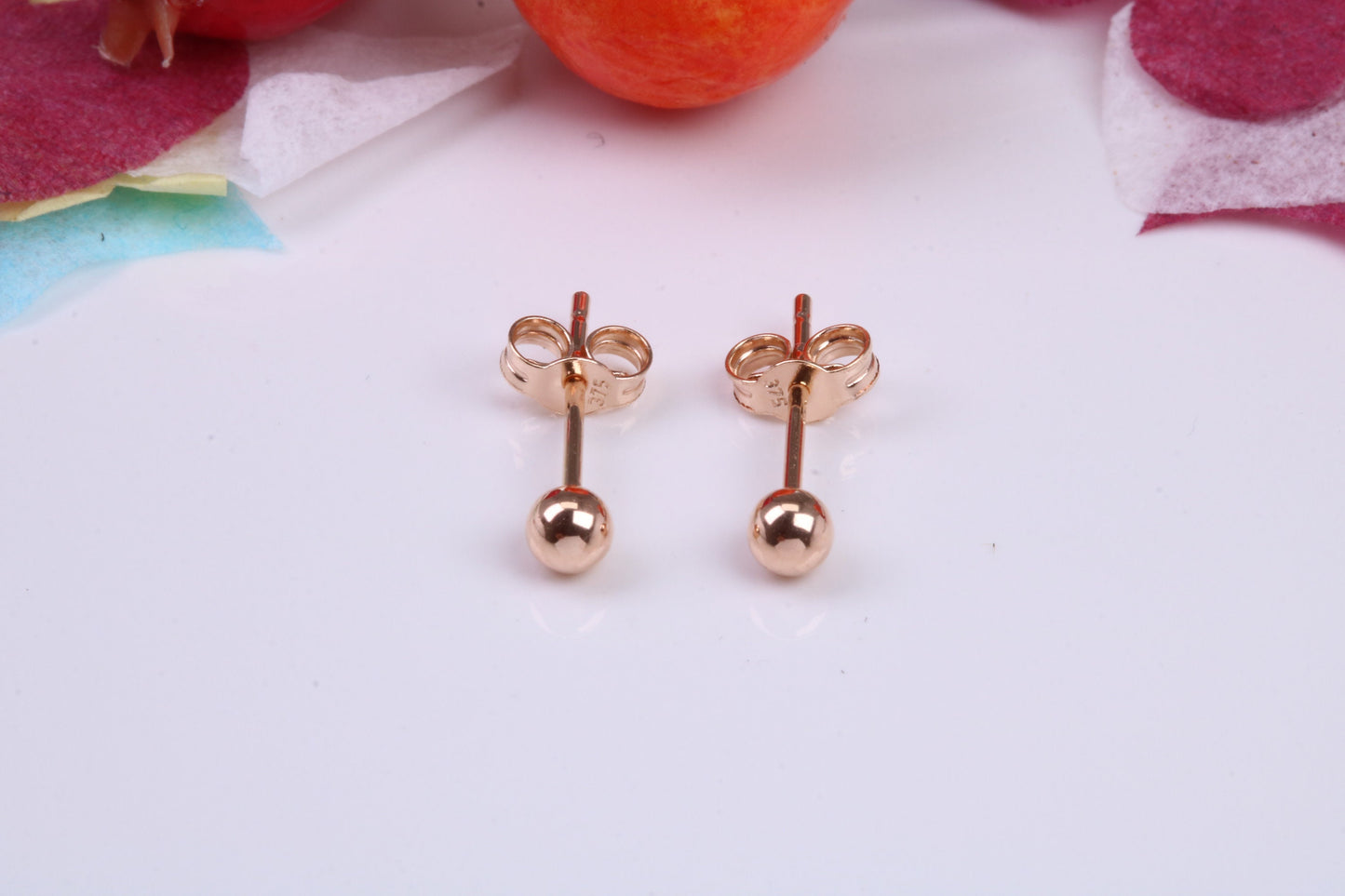 3 mm Round Ball Stud Earrings Made from 9ct Rose Gold