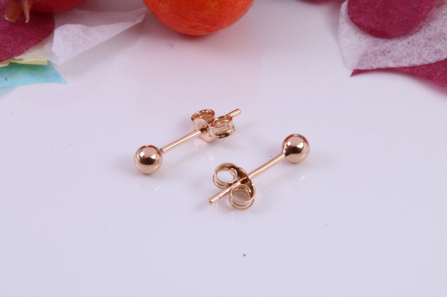 3 mm Round Ball Stud Earrings Made from 9ct Rose Gold