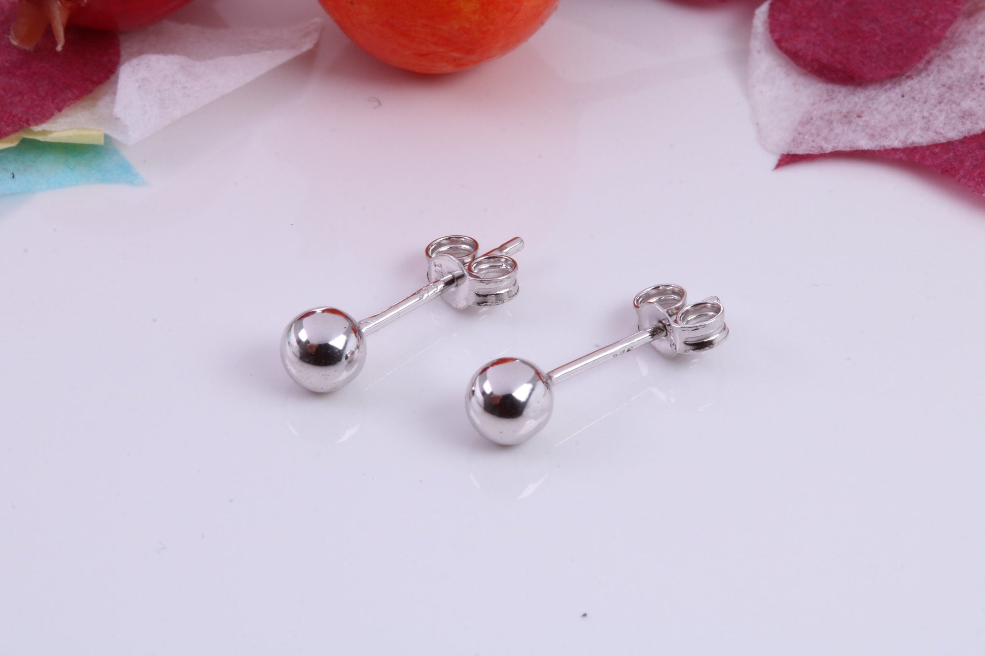 4 mm Round Ball Stud Earrings Made from 9ct White Gold