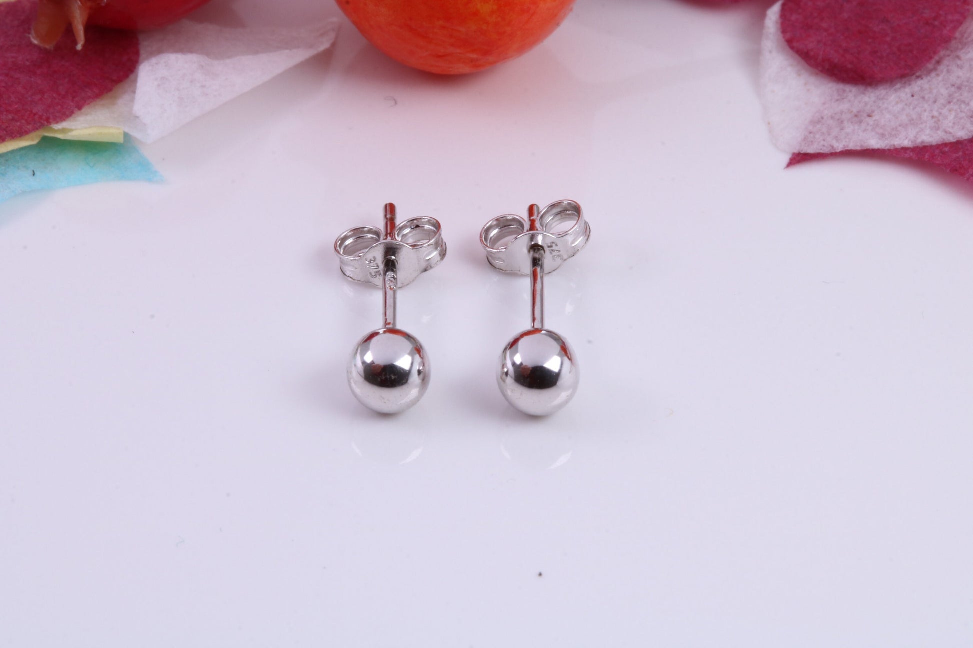 4 mm Round Ball Stud Earrings Made from 9ct White Gold