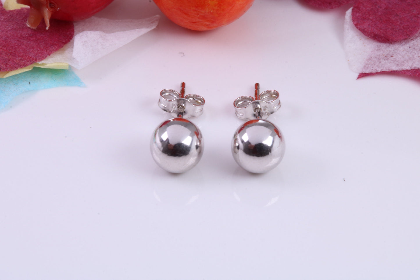 6 mm Round Ball Stud Earrings Made from 9ct White Gold