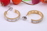 20 mm Round Creole Hoop Earrings Made from 925 Grade Sterling Silver, C Z set and Yellow Gold Pated