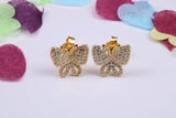 Butterfly Cubic Zirconia set Earrings, Very Dressy, Made from Solid 925 Grade Sterling Silver, Yellow Gold Plated
