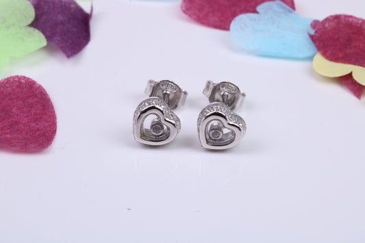 Love Heart Shaped Cubic Zirconia set Earrings, Very Dressy, Made from Solid 925 Grade Sterling Silver