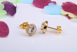 8 mm Round Cluster Cubic Zirconia set Earrings, Very Dressy, Made from Solid 925 Grade Sterling Silver, Yellow Gold Plated