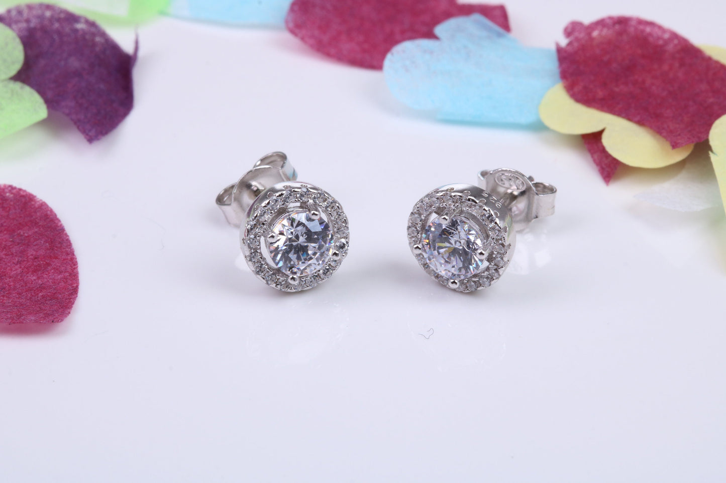 8 mm Round Cluster Cubic Zirconia set Earrings, Very Dressy, Made from Solid 925 Grade Sterling Silver