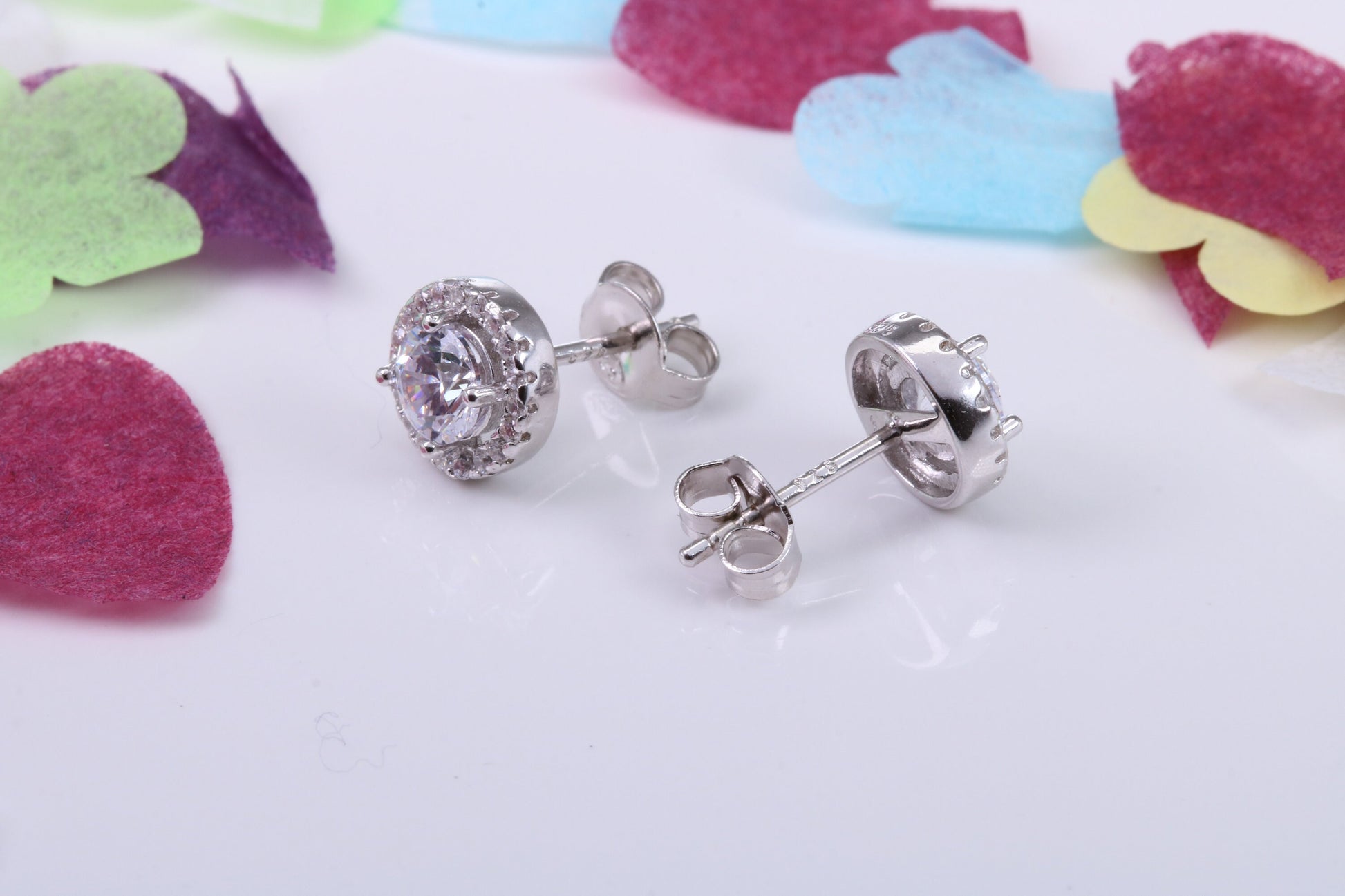 8 mm Round Cluster Cubic Zirconia set Earrings, Very Dressy, Made from Solid 925 Grade Sterling Silver