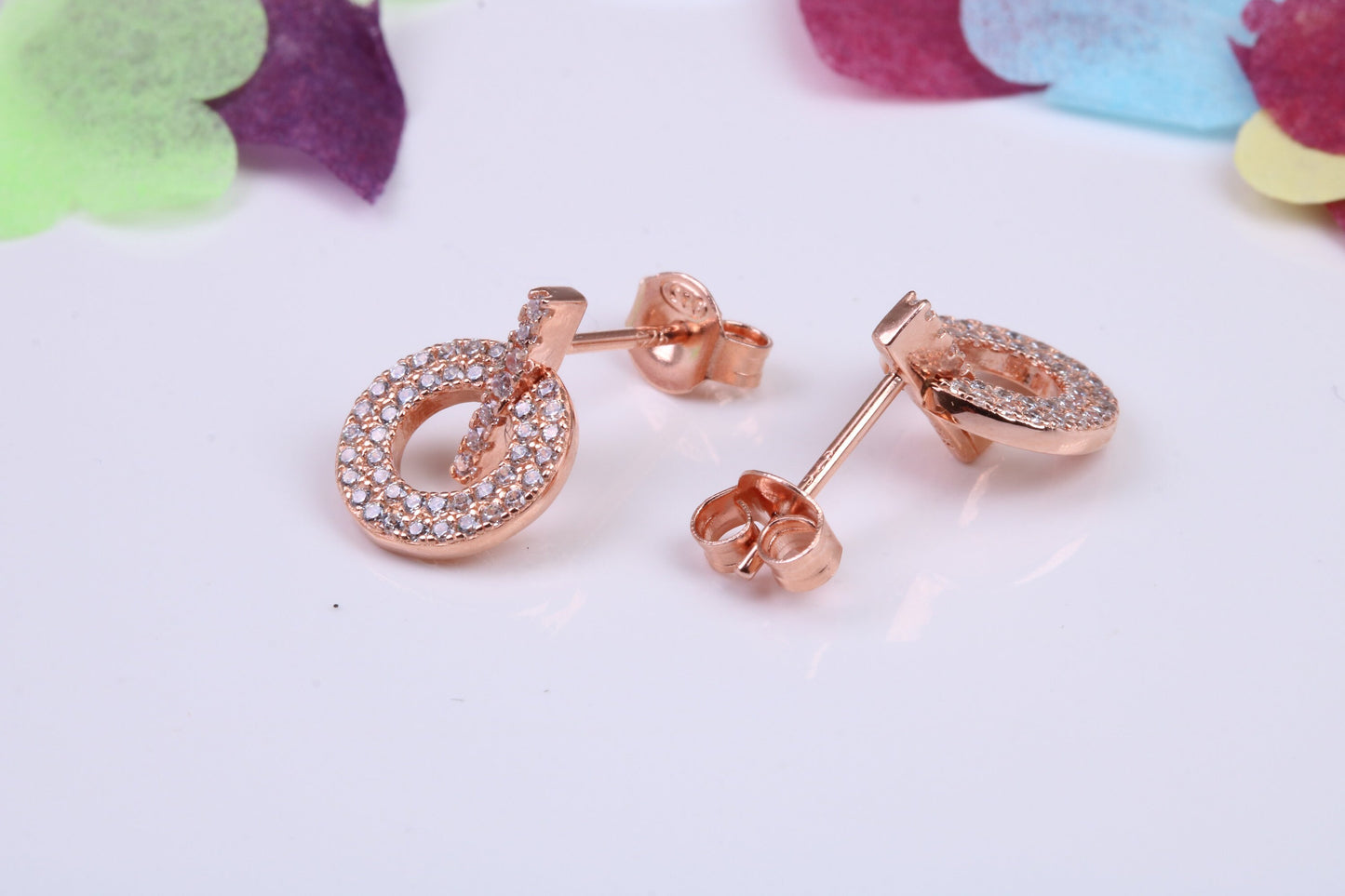 10 mm Round Cluster Cubic Zirconia set Dropper Earrings, Very Dressy, Made from Solid 925 Grade Sterling Silver, Rose Gold Plated