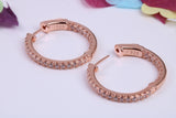 25 mm Round Hoop Cubic Zirconia set Earrings, Very Dressy, Made from Solid 925 Grade Sterling Silver, 18ct Rose Gold Plated