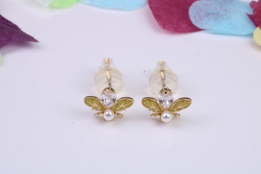 Fly Cubic Zirconia set Earrings, Very Dressy, Made from Solid 925 Grade Sterling Silver, Yellow Gold Plated