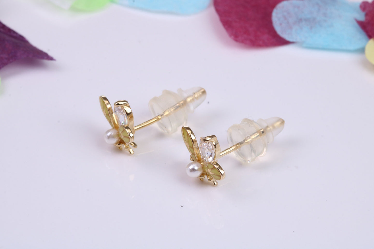 Fly Cubic Zirconia set Earrings, Very Dressy, Made from Solid 925 Grade Sterling Silver, Yellow Gold Plated