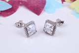 8 mm Square Cluster Cubic Zirconia set Earrings, Very Dressy, Made from Solid 925 Grade Sterling Silver