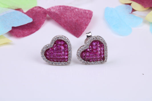 Love Heart Shaped Cubic Zirconia set Earrings, Very Dressy, Made from Solid 925 Grade Sterling Silver