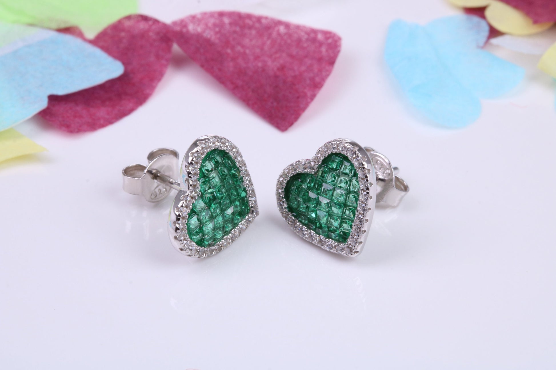 Love Heart Shaped Cubic Zirconia set Earrings, Very Dressy, Made from Solid 925 Grade Sterling Silver