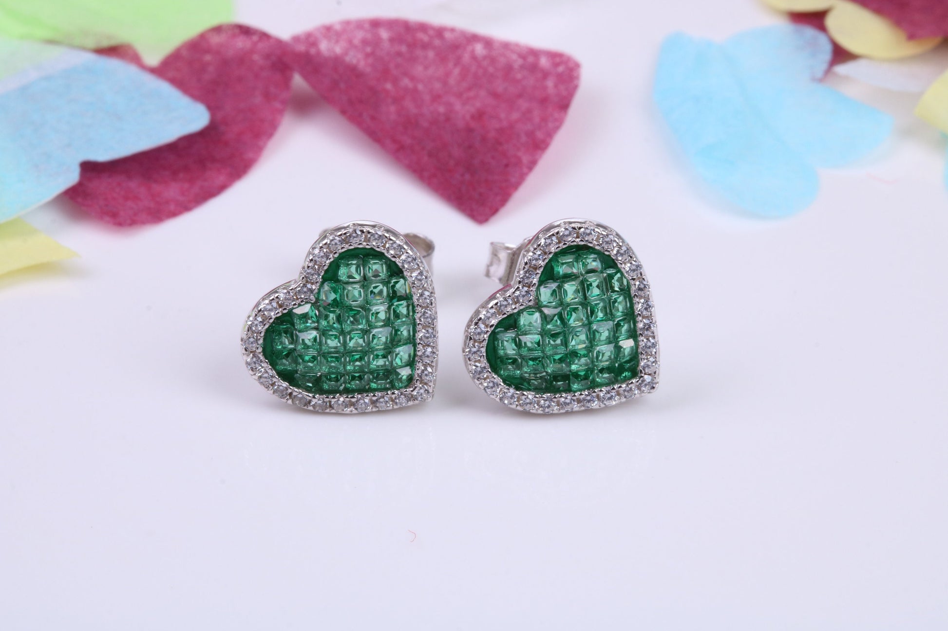 Love Heart Shaped Cubic Zirconia set Earrings, Very Dressy, Made from Solid 925 Grade Sterling Silver