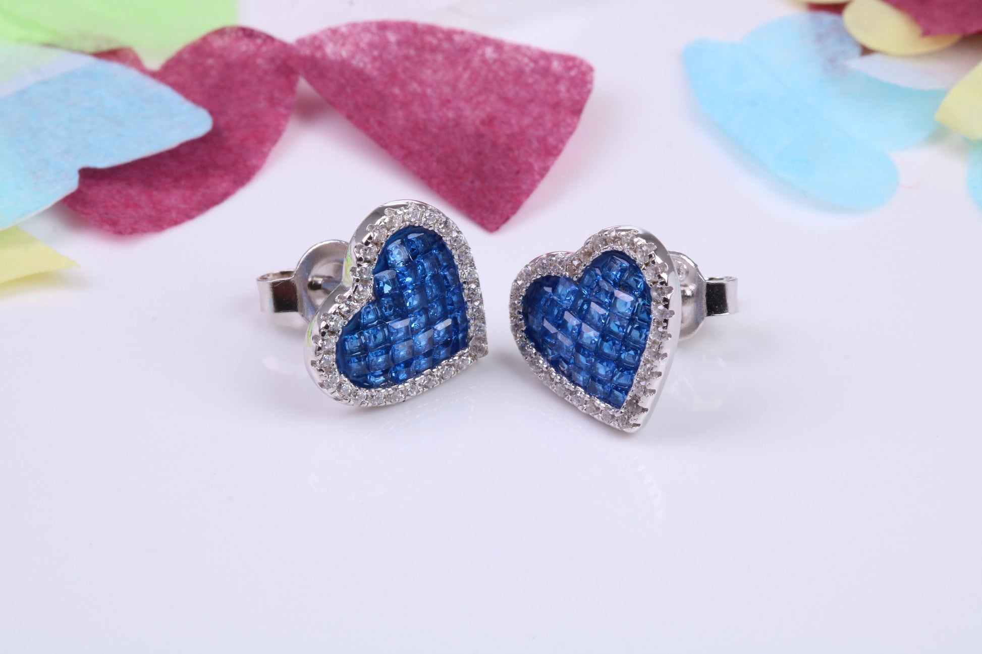 Love Heart Shaped Cubic Zirconia set Earrings, Very Dressy, Made from Solid 925 Grade Sterling Silver