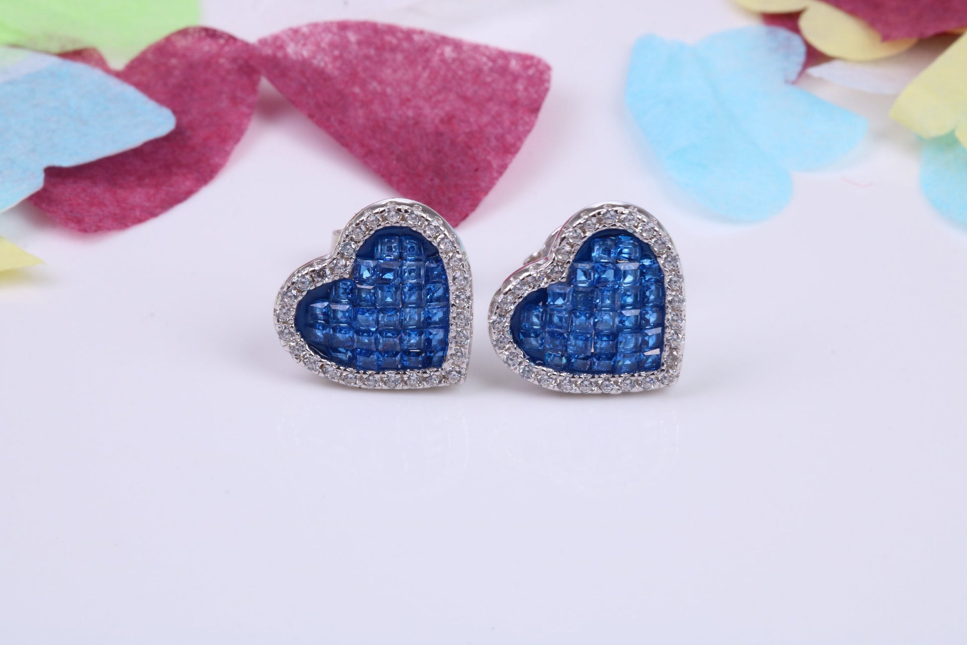 Love Heart Shaped Cubic Zirconia set Earrings, Very Dressy, Made from Solid 925 Grade Sterling Silver