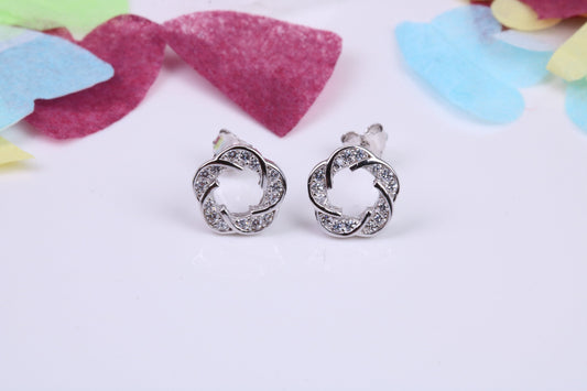9 mm Round Flower Cluster Cubic Zirconia set Earrings, Very Dressy, Made from Solid 925 Grade Sterling Silver