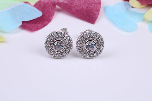 10 mm Round Cluster Cubic Zirconia set Earrings, Very Dressy, Made from Solid 925 Grade Sterling Silver