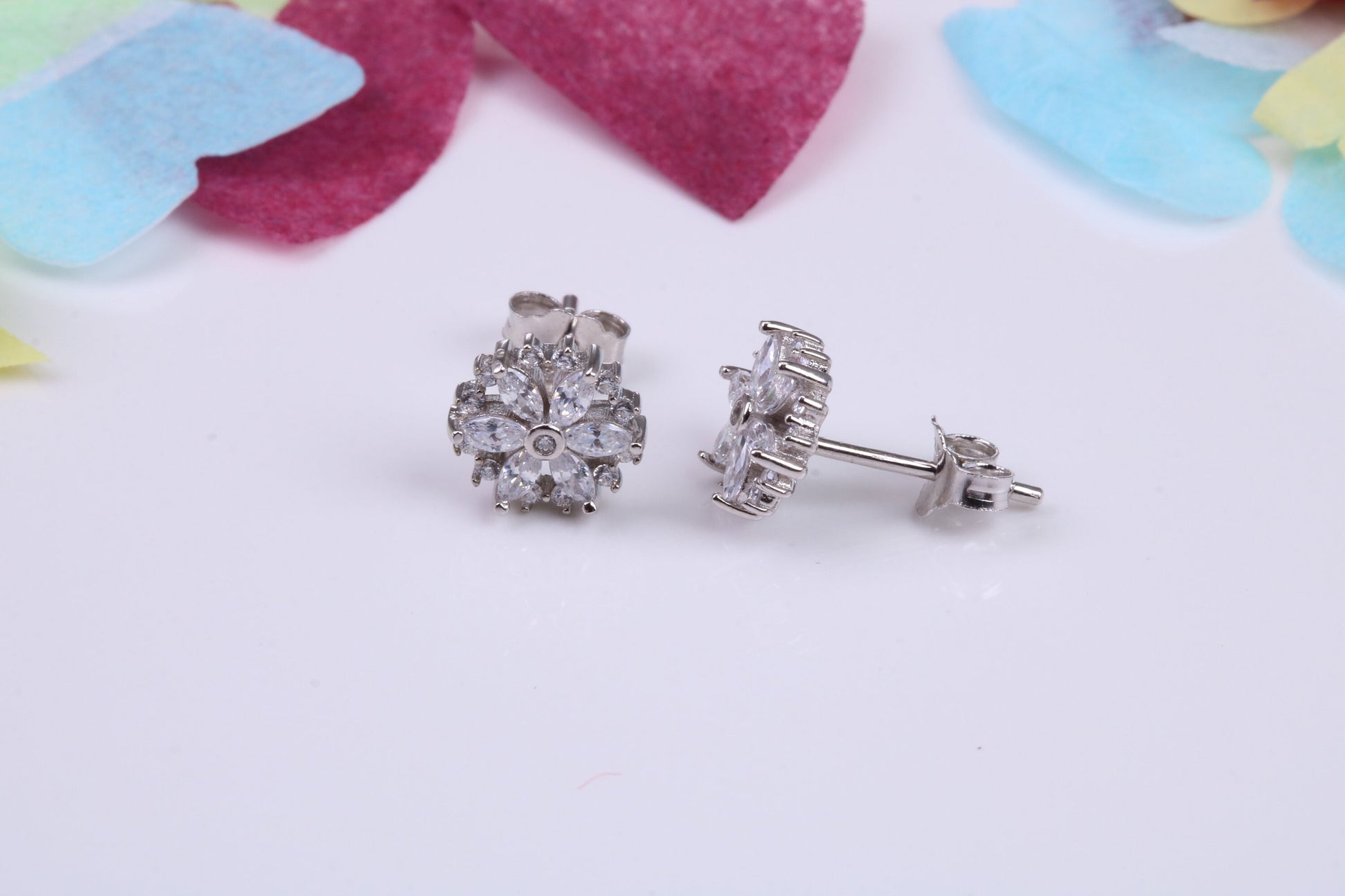 8 mm Round Cluster Cubic Zirconia set Earrings, Very Dressy, Made from Solid 925 Grade Sterling Silver