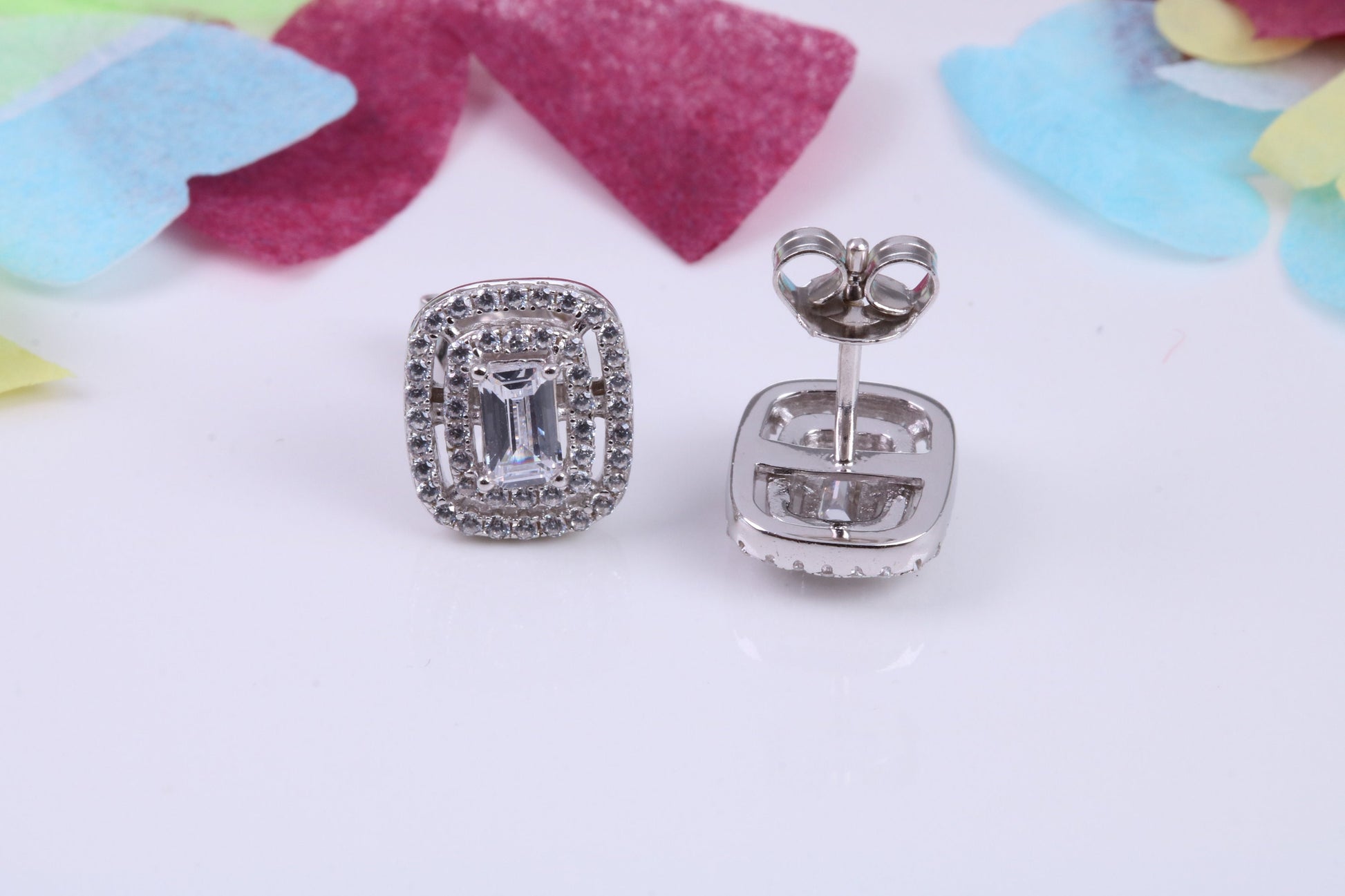 Cluster Cubic Zirconia set Earrings, Very Dressy, Made from Solid 925 Grade Sterling Silver