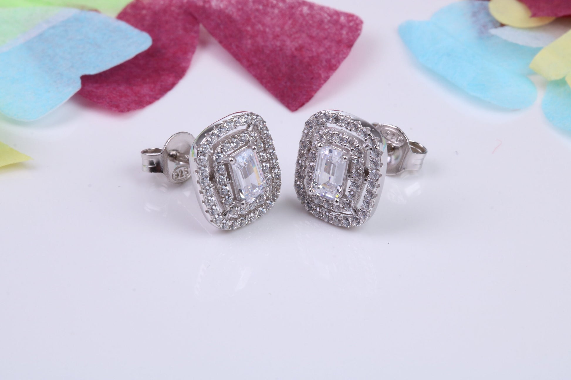Cluster Cubic Zirconia set Earrings, Very Dressy, Made from Solid 925 Grade Sterling Silver