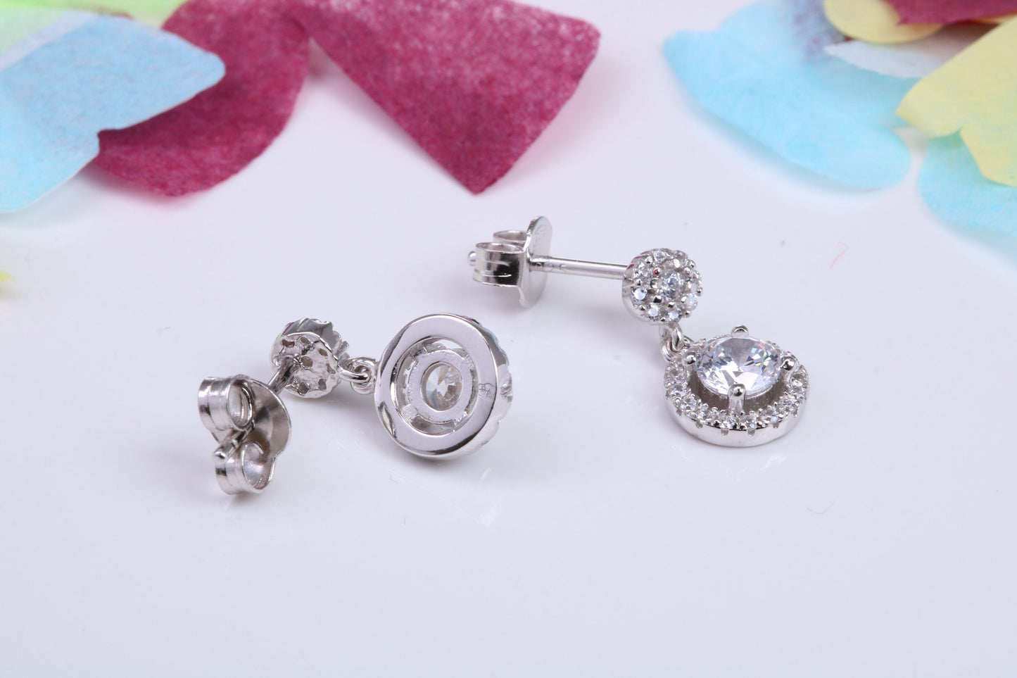 12 mm Long Dropper Earrings, Cubic Zirconia set, Made from Solid 925 Grade Sterling Silver