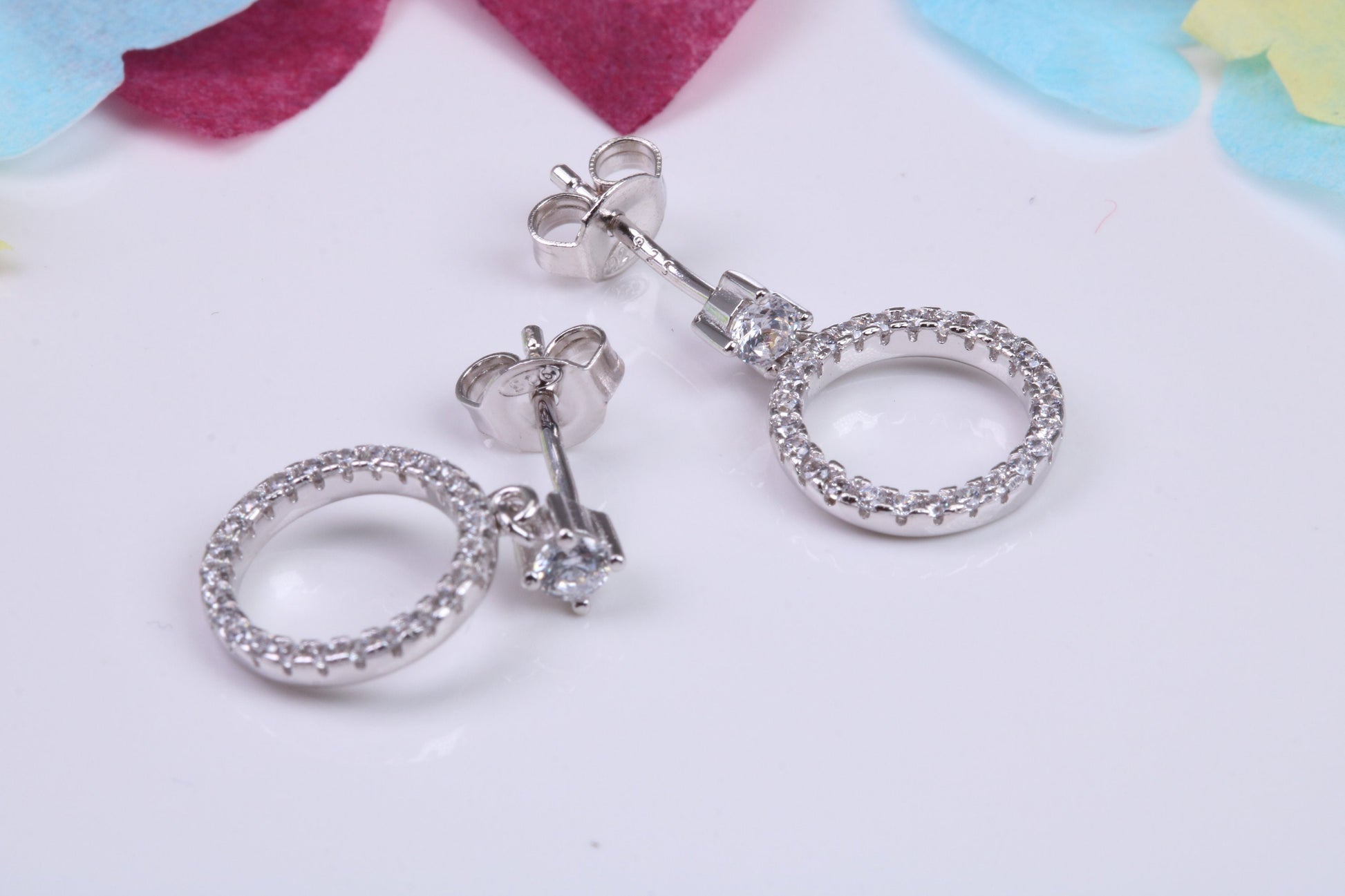 20 mm Long Dropper Earrings, Cubic Zirconia set, Made from Solid 925 Grade Sterling Silver