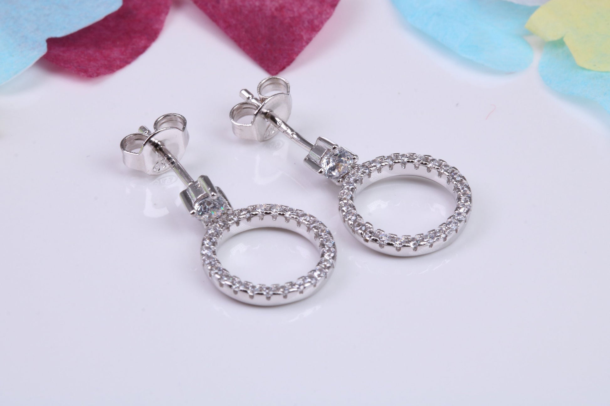 20 mm Long Dropper Earrings, Cubic Zirconia set, Made from Solid 925 Grade Sterling Silver