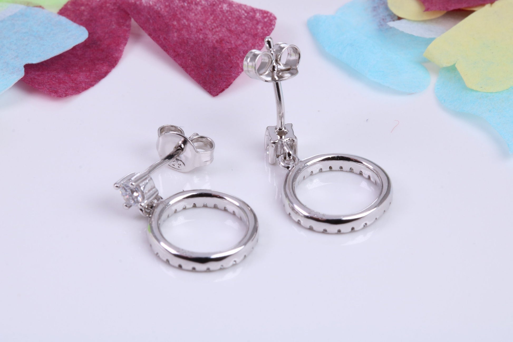 20 mm Long Dropper Earrings, Cubic Zirconia set, Made from Solid 925 Grade Sterling Silver