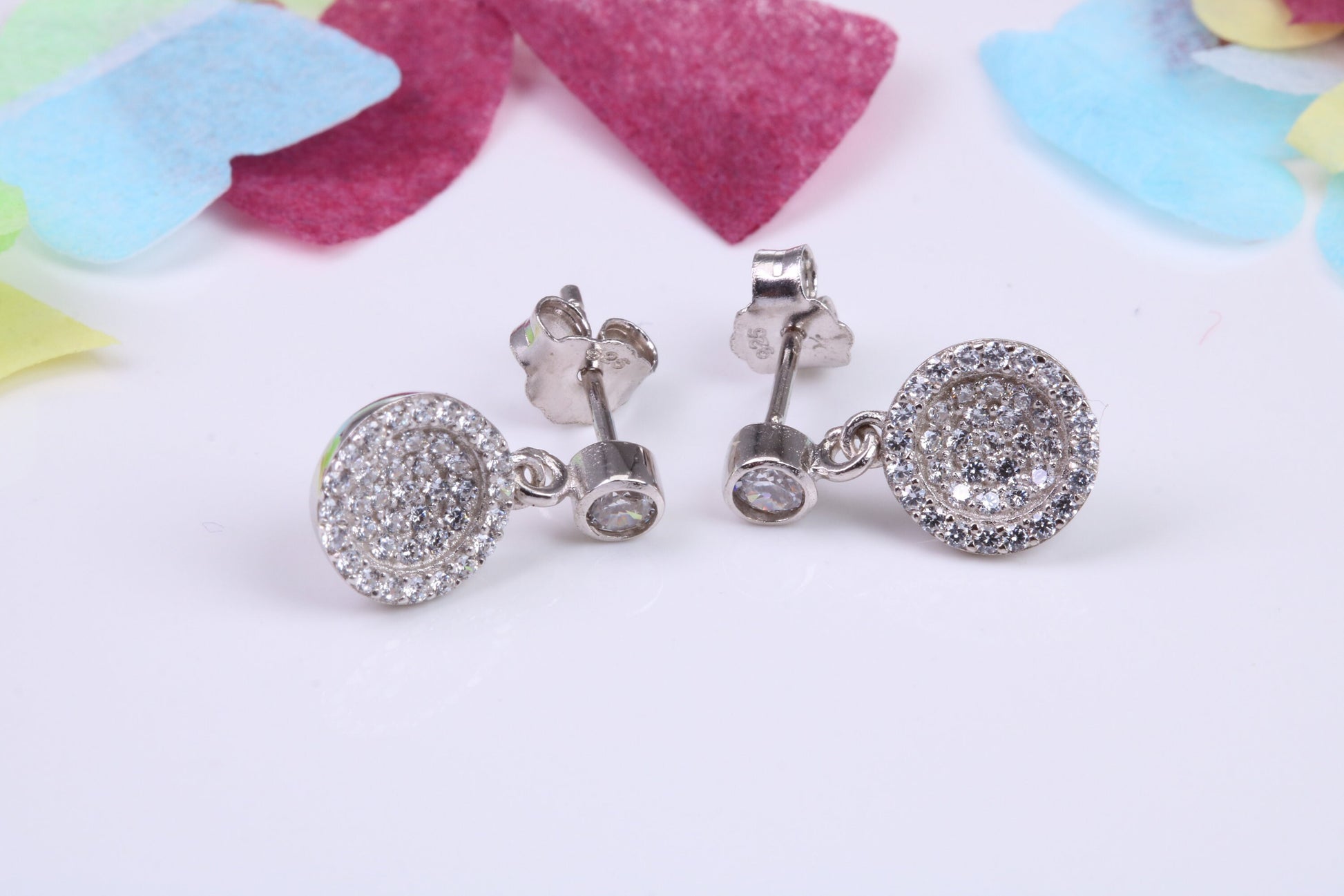 15mm Long Dropper Earrings, Cubic Zirconia set, Made from Solid 925 Grade Sterling Silver