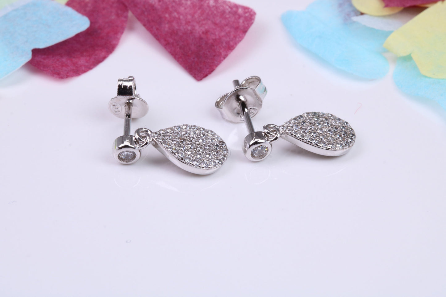 15mm Long Dropper Earrings, Cubic Zirconia set, Made from Solid 925 Grade Sterling Silver