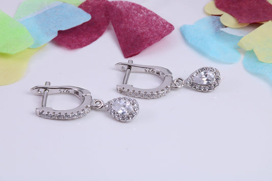 Dropper Hoop Earrings, Cubic Zirconia set, Made from Solid 925 Grade Sterling Silver