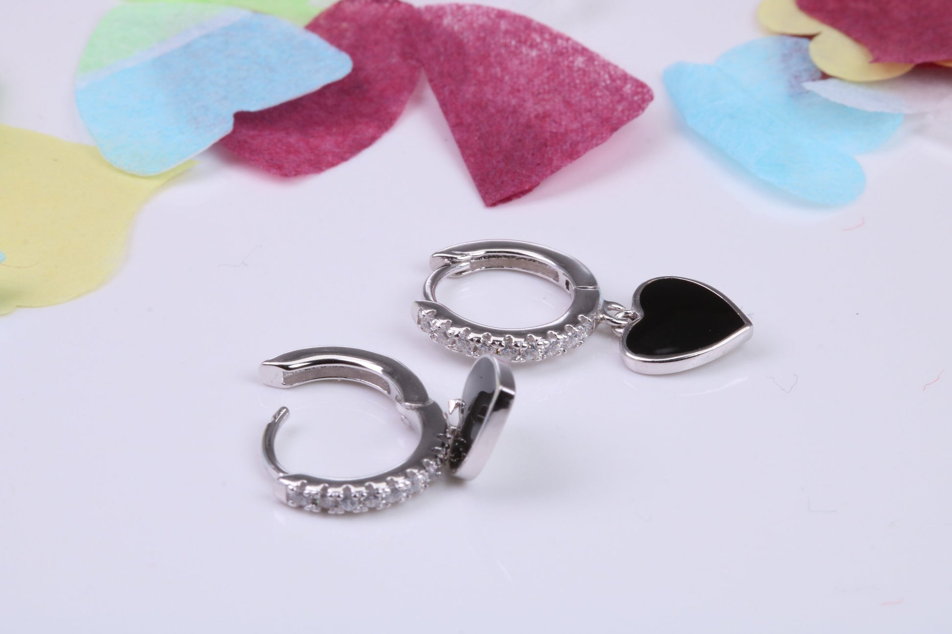 Love Hearts Dropper Hoop Earrings, Cubic Zirconia set, Made from Solid 925 Grade Sterling Silver