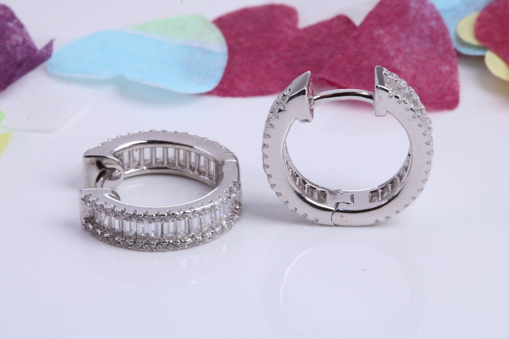 16 mm Round Hoop Cubic Zirconia set Earrings, Very Dressy, Made from Solid 925 Grade Sterling Silver