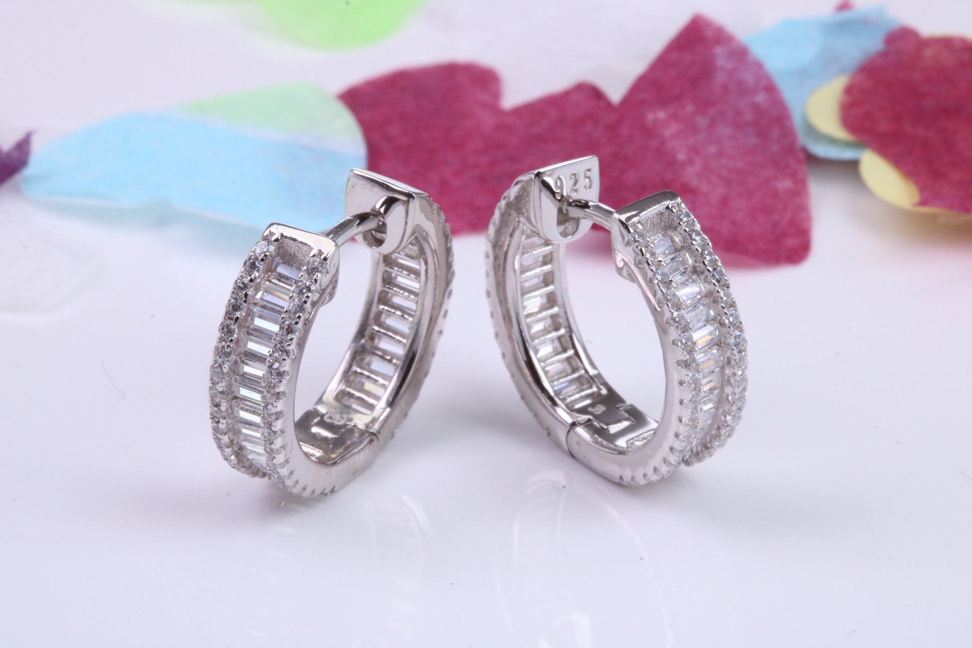 16 mm Round Hoop Cubic Zirconia set Earrings, Very Dressy, Made from Solid 925 Grade Sterling Silver