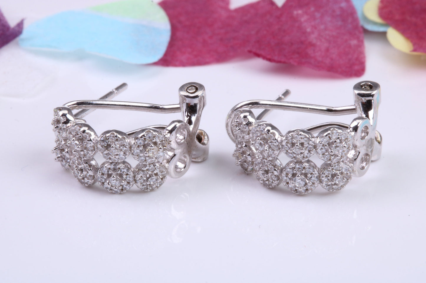 17 mm Long Hoop Cubic Zirconia set Earrings, Very Dressy, Made from Solid 925 Grade Sterling Silver