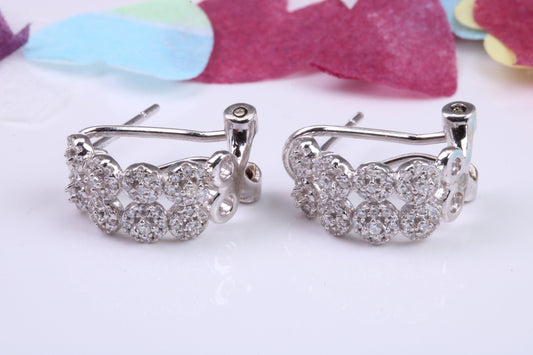17 mm Long Hoop Cubic Zirconia set Earrings, Very Dressy, Made from Solid 925 Grade Sterling Silver