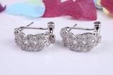 17 mm Long Hoop Cubic Zirconia set Earrings, Very Dressy, Made from Solid 925 Grade Sterling Silver