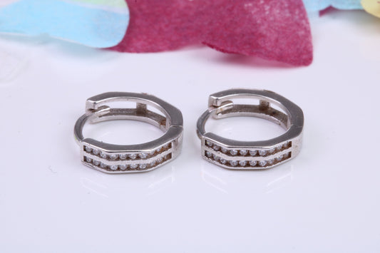 14 mm Round Hoop Cubic Zirconia set Earrings, Very Dressy, Made from Solid 925 Grade Sterling Silver