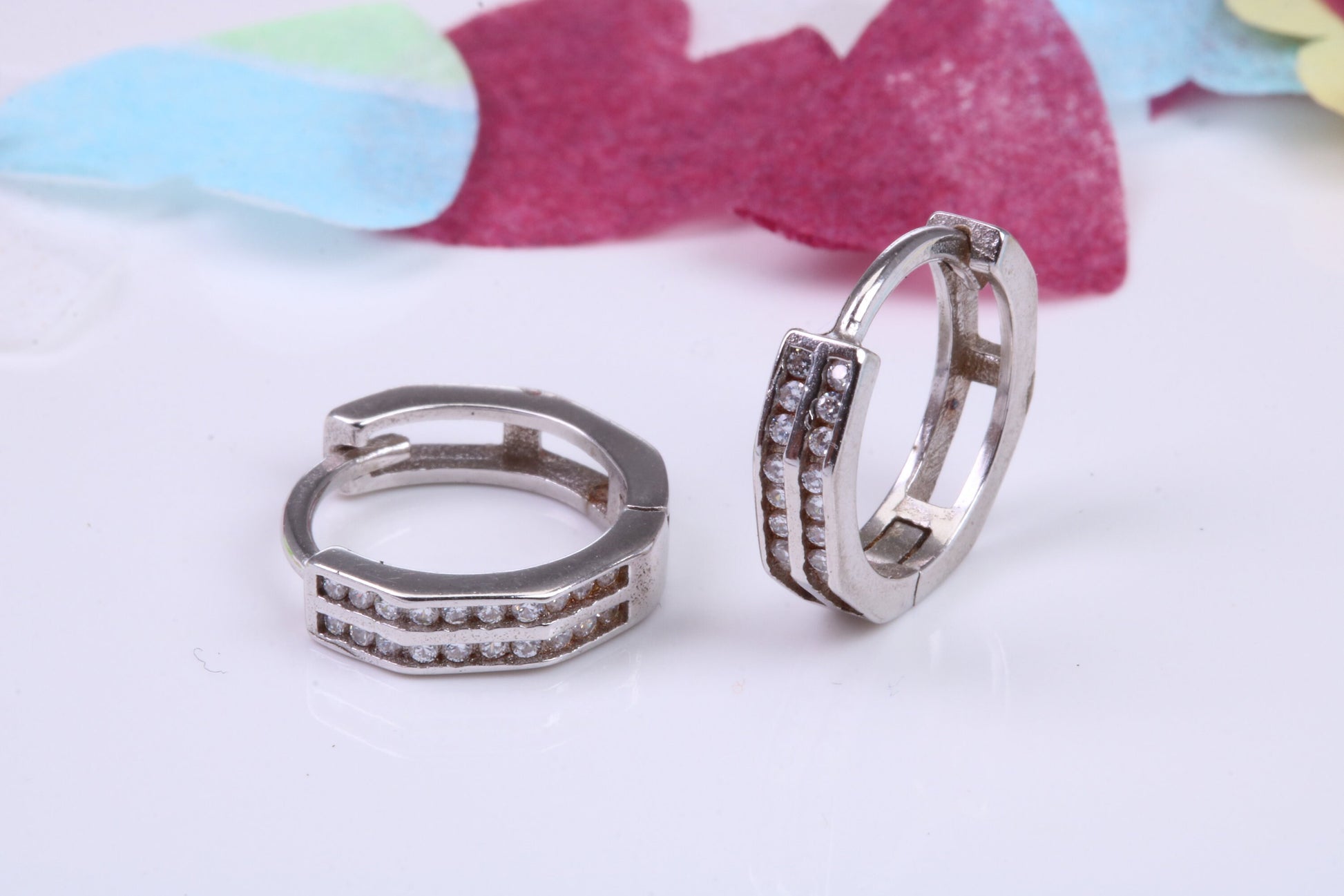 14 mm Round Hoop Cubic Zirconia set Earrings, Very Dressy, Made from Solid 925 Grade Sterling Silver