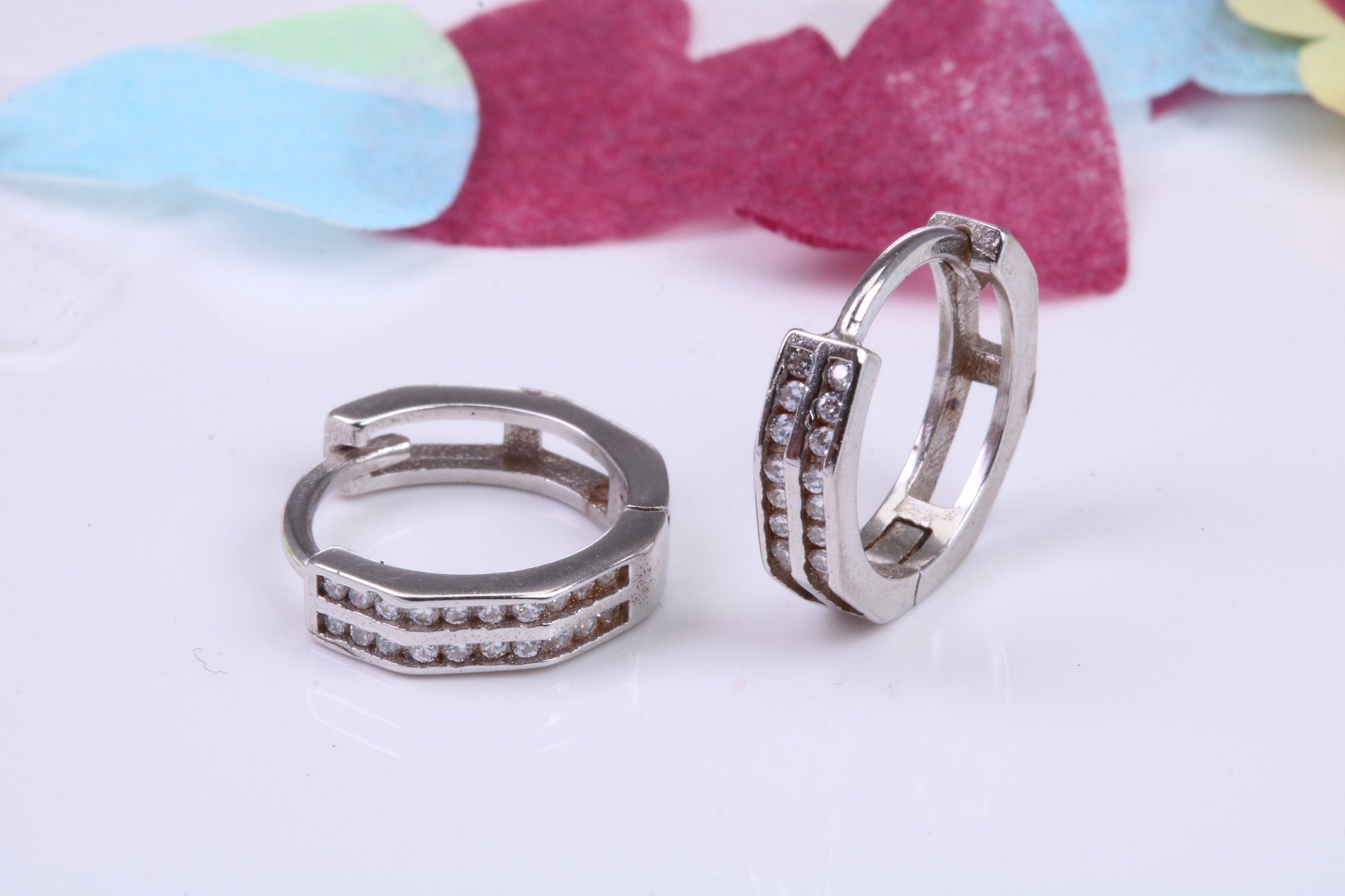 14 mm Round Hoop Cubic Zirconia set Earrings, Very Dressy, Made from Solid 925 Grade Sterling Silver