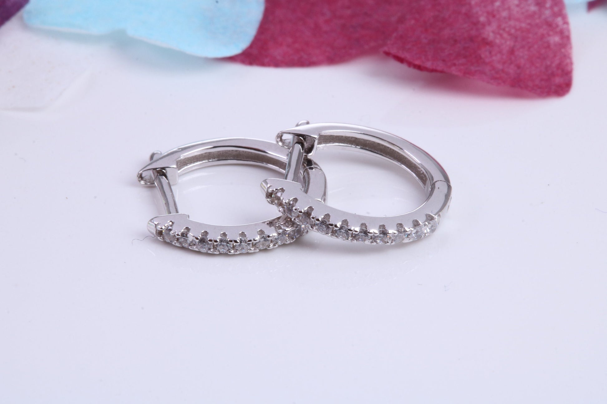 14 mm Round Hoop Cubic Zirconia set Earrings, Very Dressy, Made from Solid 925 Grade Sterling Silver