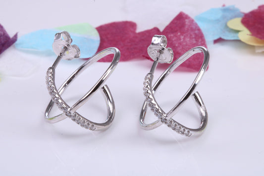 17 mm Round Hoop Cubic Zirconia set Earrings, Very Dressy, Made from Solid 925 Grade Sterling Silver