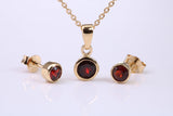 January Garnet C Z set Necklace and Matching Stud Earrings, made from solid Sterling Silver and 18ct Yellow Gold Plated