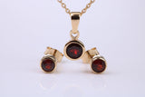 January Garnet C Z set Necklace and Matching Stud Earrings, made from solid Sterling Silver and 18ct Yellow Gold Plated