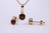 January Garnet C Z set Necklace and Matching Stud Earrings, made from solid Sterling Silver and 18ct Yellow Gold Plated