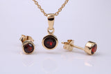 January Garnet C Z set Necklace and Matching Stud Earrings, made from solid Sterling Silver and 18ct Yellow Gold Plated