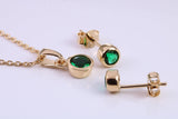 May Emerald C Z set Necklace and Matching Stud Earrings, made from solid Sterling Silver and 18ct Yellow Gold Plated