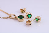 May Emerald C Z set Necklace and Matching Stud Earrings, made from solid Sterling Silver and 18ct Yellow Gold Plated